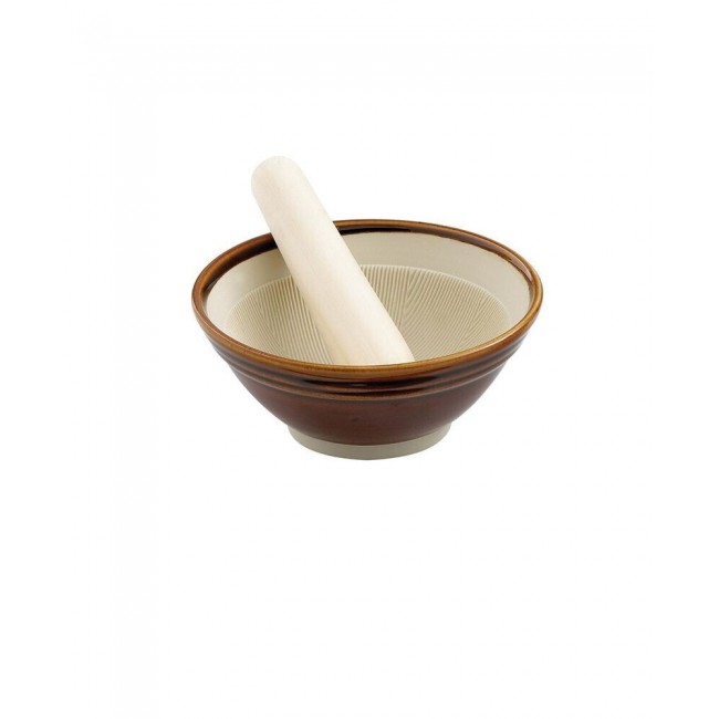 Suribachi Set, Ceramic Mortar Bowl with Maple Wood Pestle